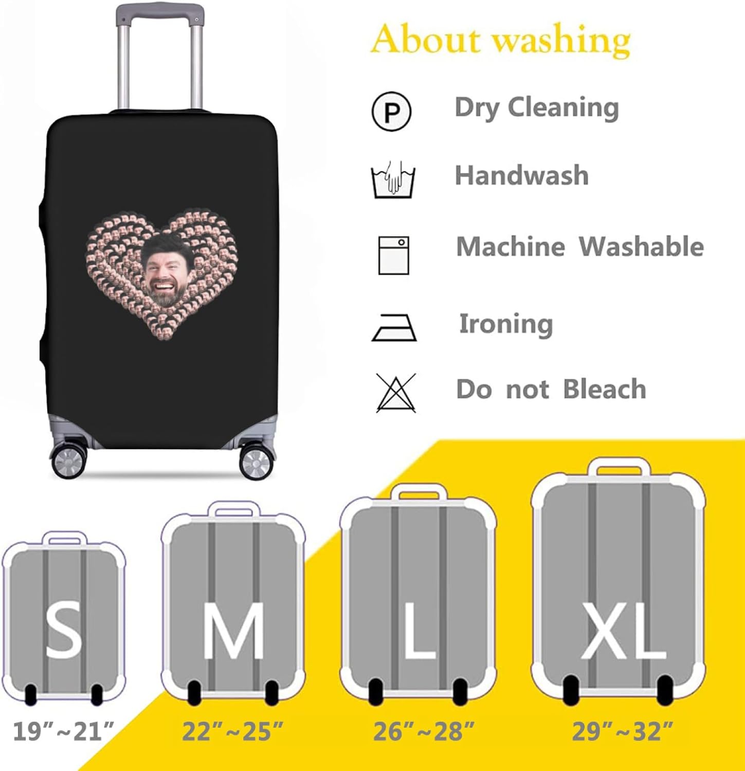 Custom Suitcase Cover, Personalized Elastic Luggage Cover Protector Design Your Own Photo Text Logo, Customized Travel Suitcase Protector Cover Gifts for Men Women Team XL(29''~32'') Face-4