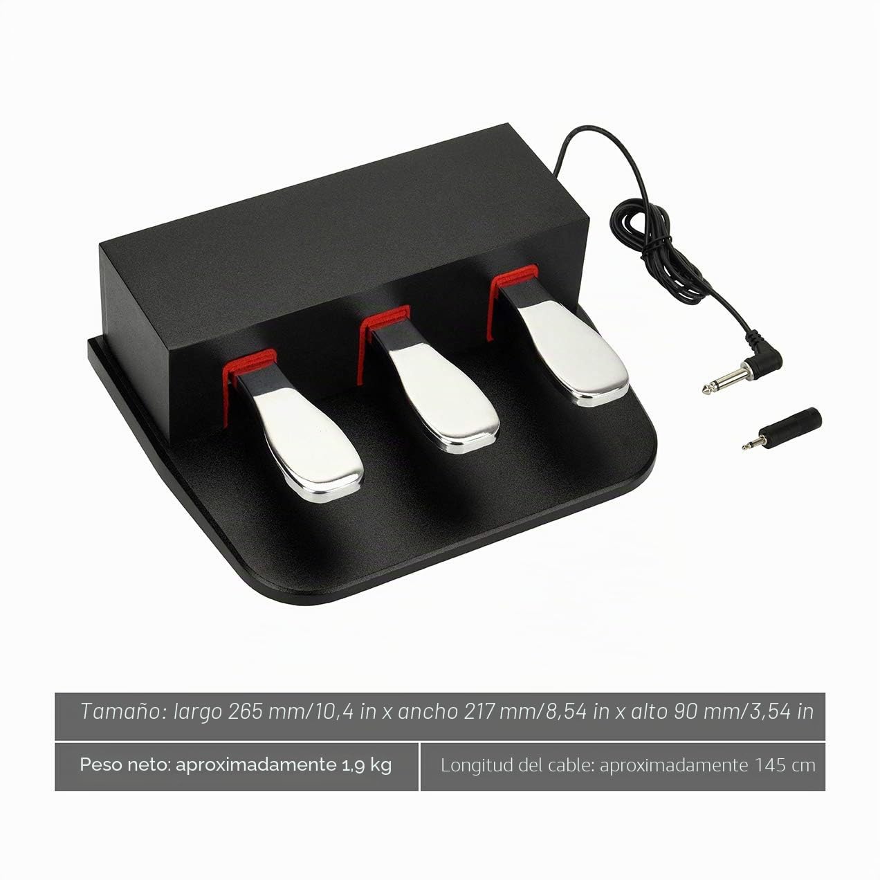 Pedal de 3 sostenidos, pedal de triple amortiguador de 6,35 mm, enchufe universal para teclados electrónicos y pianos digitales, piano eléctrico, teclados MIDI, sintetizador (negro)