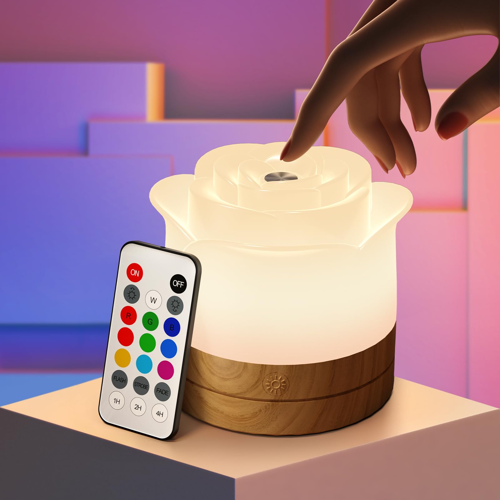 KASTWAVENight Light, Touch Sensor Table Lamp for Bedroom, 8 Colors Dimmable, Rechargeable Portable, Remote+Timer, Kids Night Lights