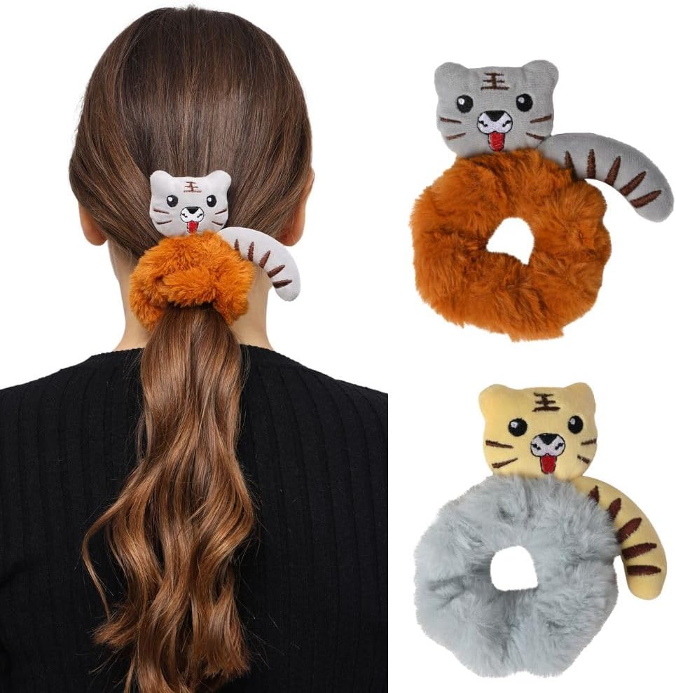 Cat Hair Scrunchies for Women/Girl | Comfortable Ponytail Holder | Hair Tie | Girls Hair Accessories | Same As Pic | Fur Hair Scrunchie | Cute And Soft | 2 Pcs