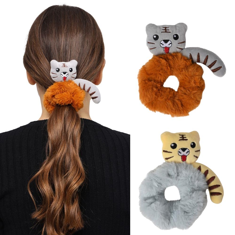 Cat Hair Scrunchies for Women/Girl | Comfortable Ponytail Holder | Hair Tie | Girls Hair Accessories | Same As Pic | Fur Hair Scrunchie | Cute And Soft | 2 Pcs