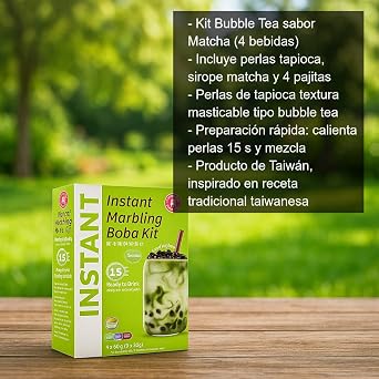 Bubble Tea Matcha Kit at Home 4 Services Complete Kit with Tapioca Pearls, Syrup and Straws Quick Brew Taiwan Style