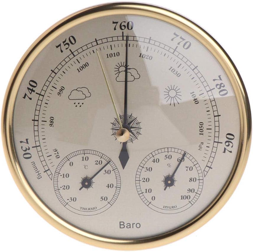 Barometer Thermometer Hygrometer,3 in 1 Wall Mounted Household Weather Station,Portable Weather Detection Tool Golden 13cm