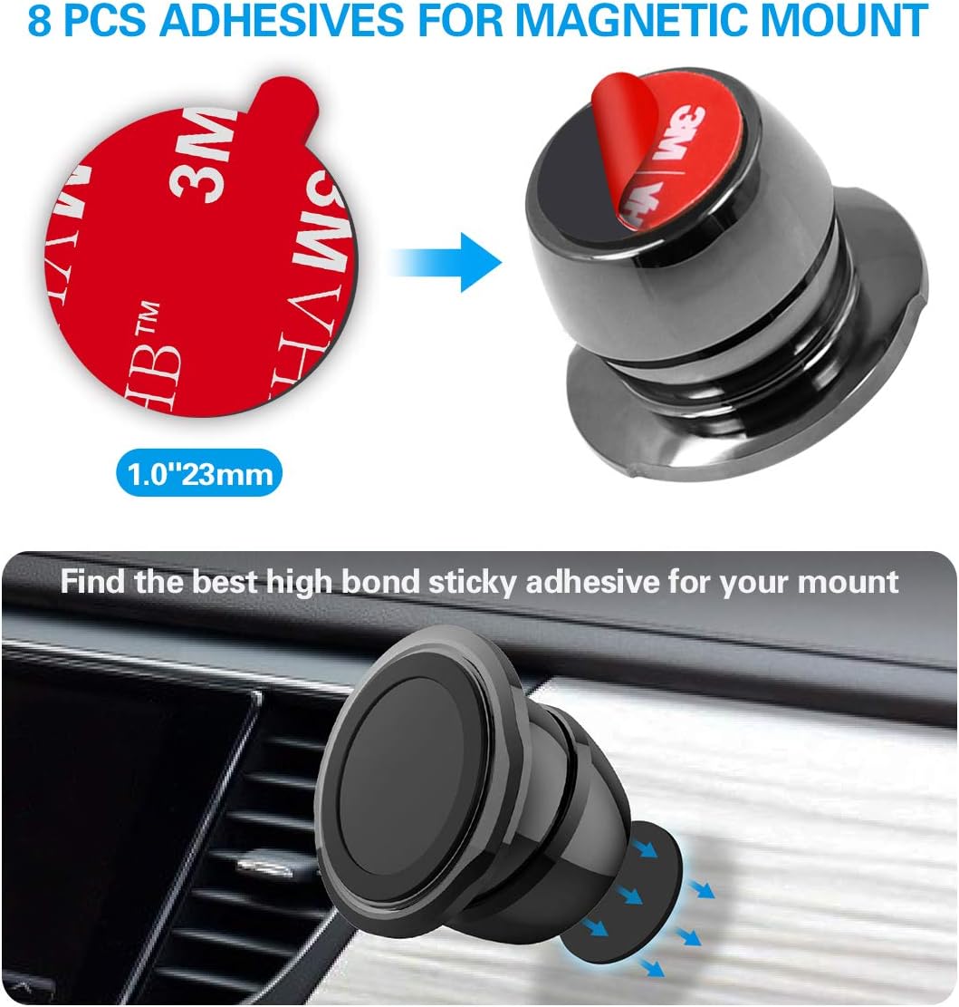 pop-tech Sticky Adhesive Replacement for Magnetic Car Mount, 8PCS Circular Heat Resistant 3M VHB Double Sided Strong Sticker Pads for Magnet Cell Phone Stand & Finger Ring Holder & Socket Grip Mount