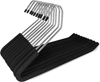 Heavy-Duty Pants Hangers Non-Slip, Foam Open Ended Slacks Pants Hangers for Men and Women, Space Saving Metal Trousers Hangers for Closet, Skirt and Jean Hangers, Black (10 Pack)