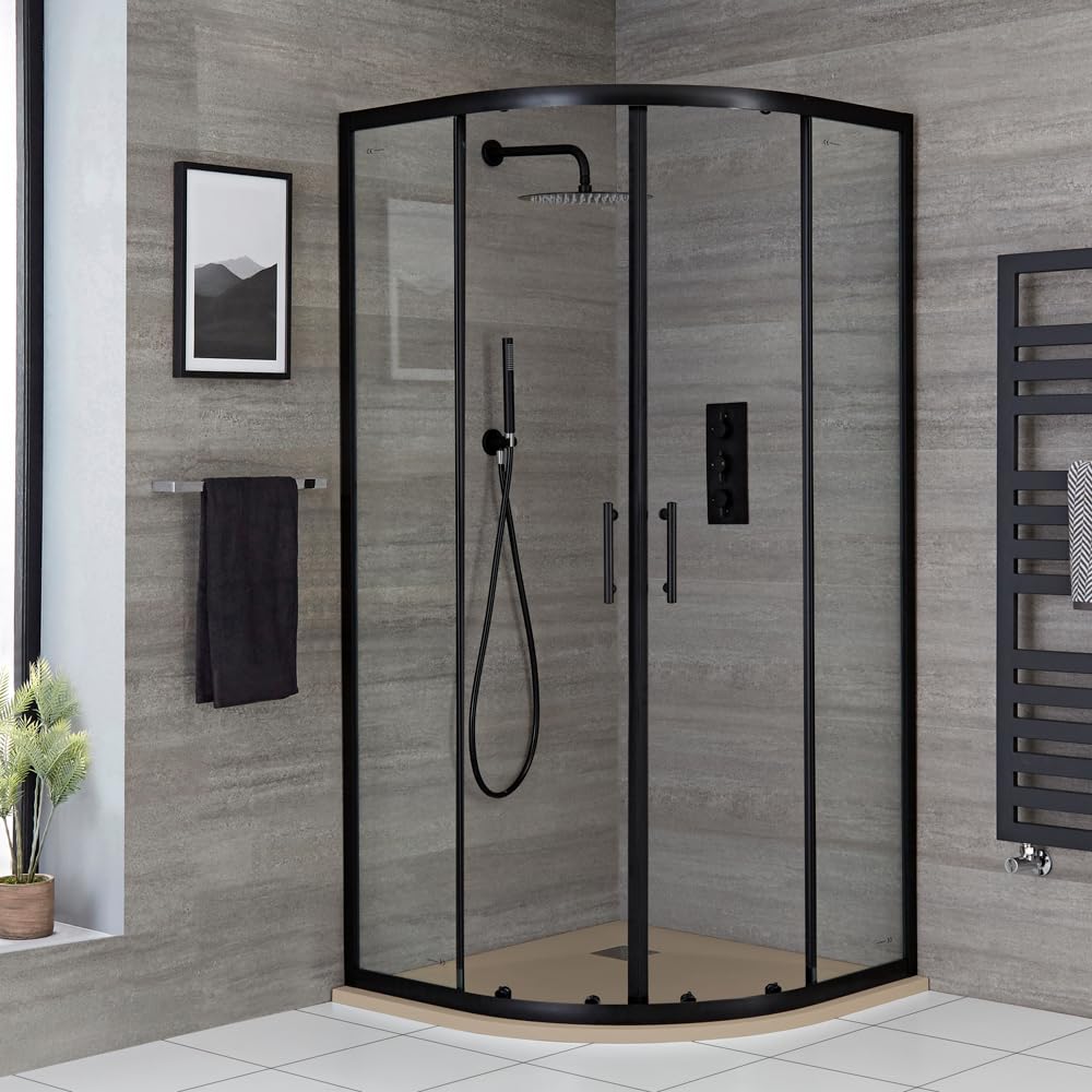 Milano Nero Black Reversible Quadrant Shower Enclosure Sand Tray - 900mm x 900mm