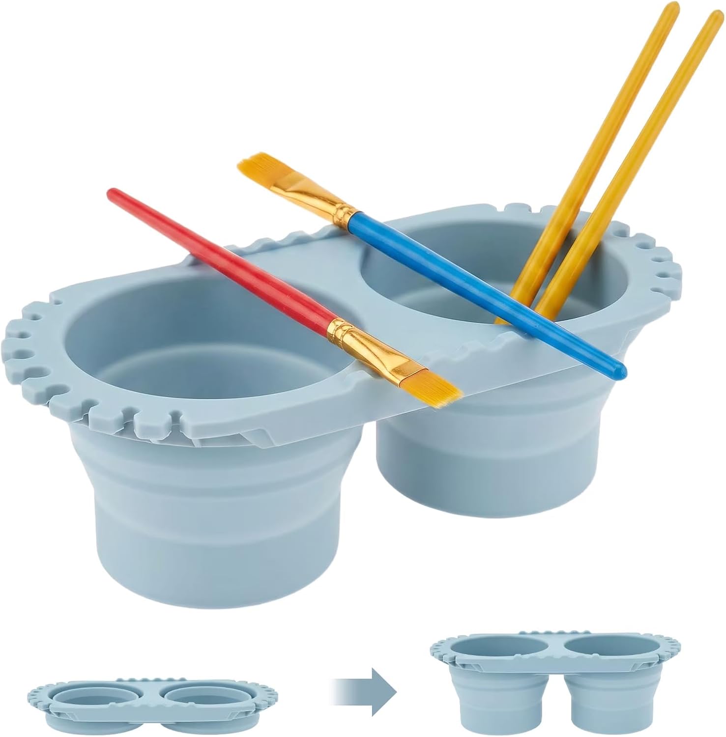 2026 Foldable Paint Brush Cleaner Cup - Silicone Brush Cleaning Rinse Cup with Dual Compartment & Brush Holder for Acrylic, Watercolor & Art Supplies