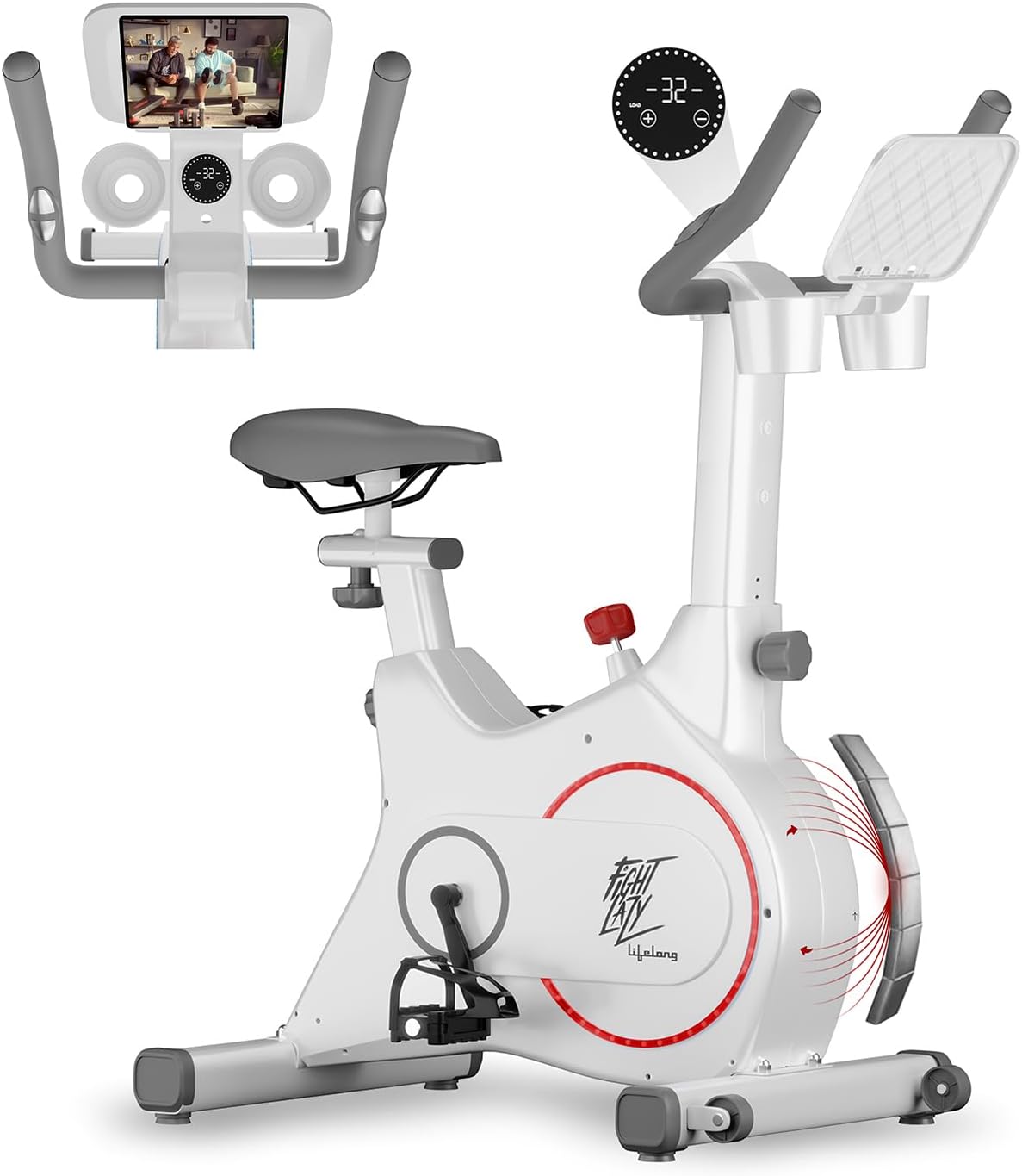 Lifelong Fit Pro Magnetic Spin Bike with 8kg Flywheel,Self-Power Generator, Indoor Cycle for Home Gym with Adjustable Resistance, Touch Screen Display, LED Light & Heart Rate Sensor โ Max Wt. 120 kg