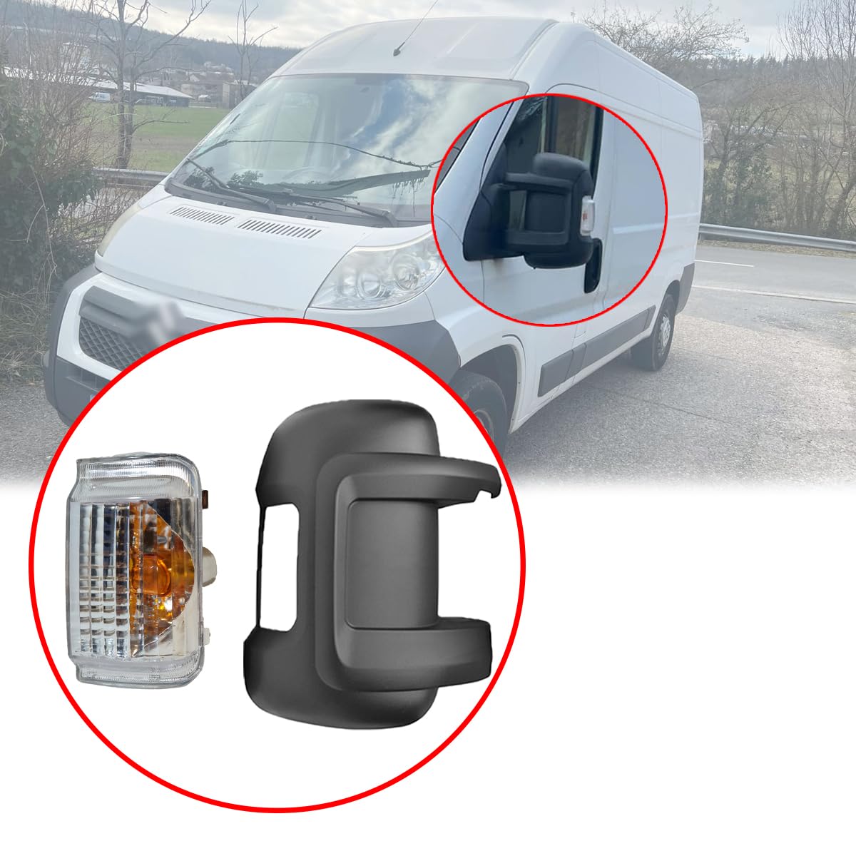 Copertura specchietto + indicatore di direzione destro specchietto retrovisore esterno tappo lato passeggero + indicatore di direzione compatibile con Peugeot Boxer Fiat Ducato Citroën