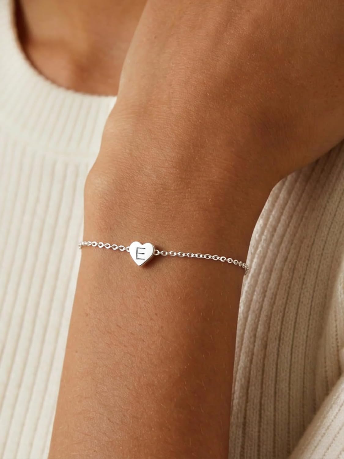 Silvora Initial Bracelets for Women Sterling Silver Heart Bracelet Personalized Hypoallergenic 925 Silver Bracelet Cute Dainty Charm Womens Trendy Jewelry Hypoallergenic