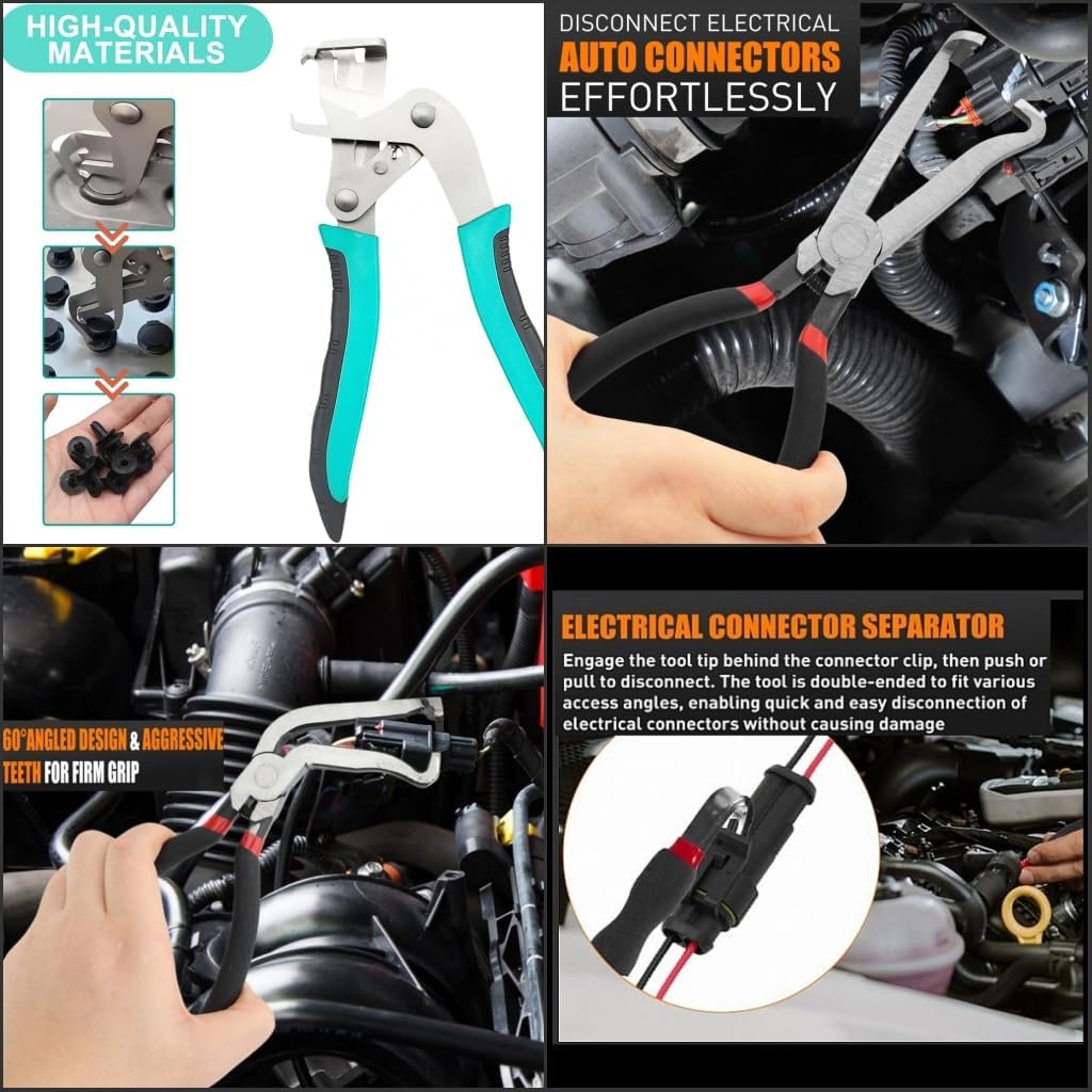 Car Clip Pliers/Disassembly Tools,Efficient Multi-Functional Automotive Snap Ring Pliers,Electrical Disconnect Pliers for Cars,Connector Separator Tool and Fuel line disconnect tool (4PCS)
