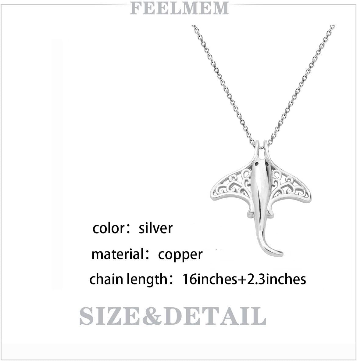 FEELMEM Stingray Necklace Ocean Sea Animal Manta Ray Stingray Pendant Necklace Gift for Stingray Lovers Explorer Jewelry - Image 2