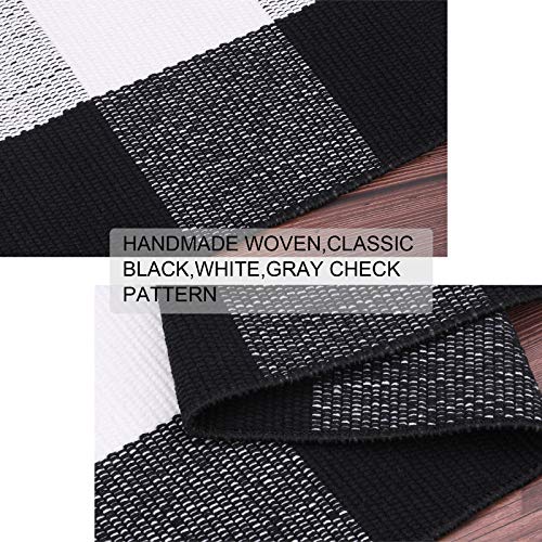 Tidytide Black/White Buffalo Plaid Door Mat- 27.5X43.3 Inches Cotton Hand Woven Check Outdoor Rug- Washable Plaid Rug For Front Porch/Entryway/Farmhouse #TOP4