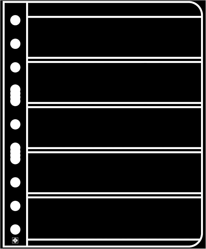 Lighthouse- Vario Stamp Pages for Stamp Albums, Black 9-Hole Binder Pages with 5 Pockets for Stamp Collection - Pack of 25