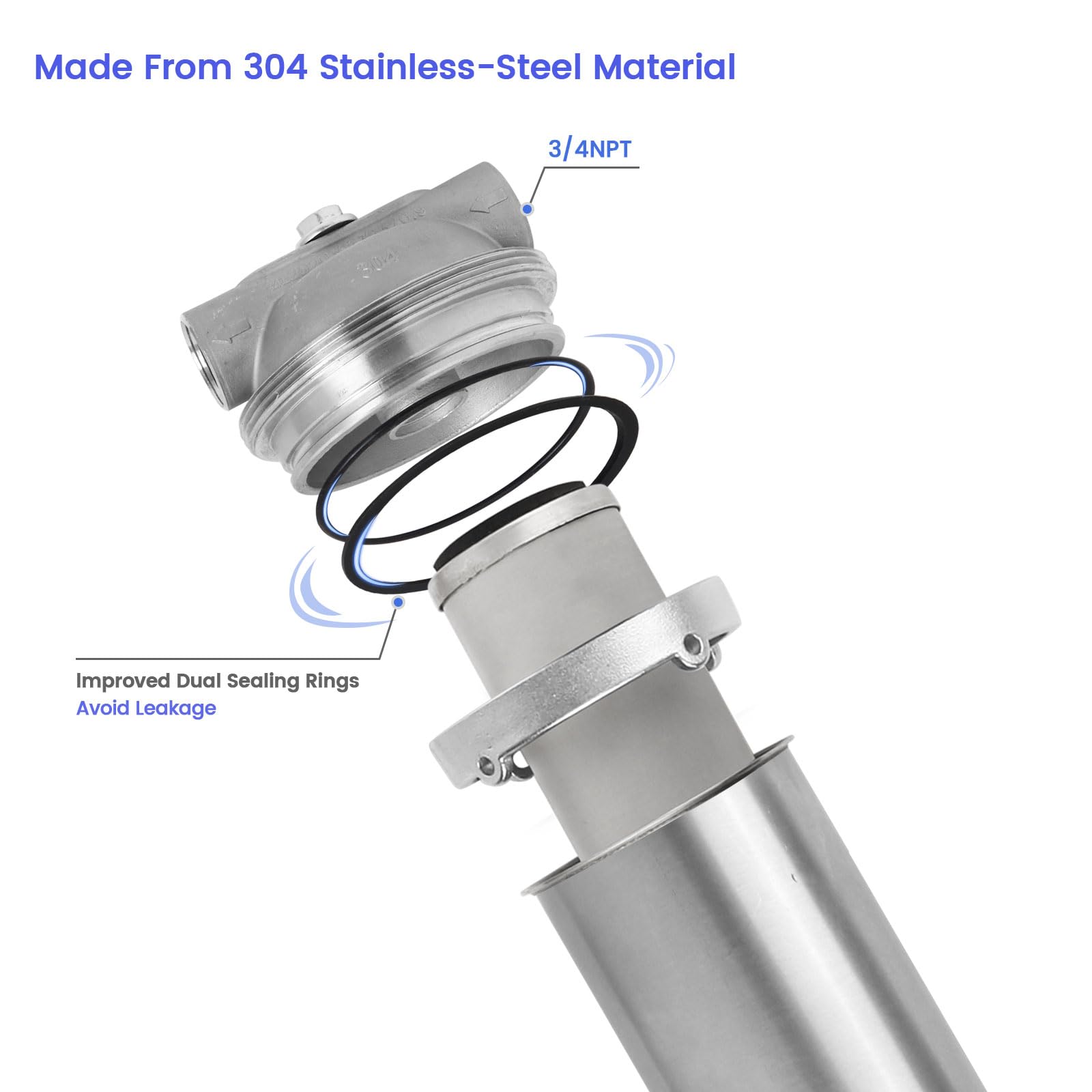 10-Inch Stainless Steel 304 Filter Housing – For 9.75”-10” Cartridges, 3/4” NPT Ports, Double O-Ring Seal, 150 PSI
