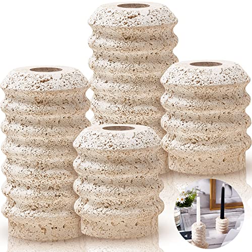 4 Pcs Marble Candle Holders True Natural Candlestick Holder Travertine Holders Modern Candle Stand For Home Wedding Dinning Party Candle Stand For 3/4 Inch Thick Candles, Color White #TOP5