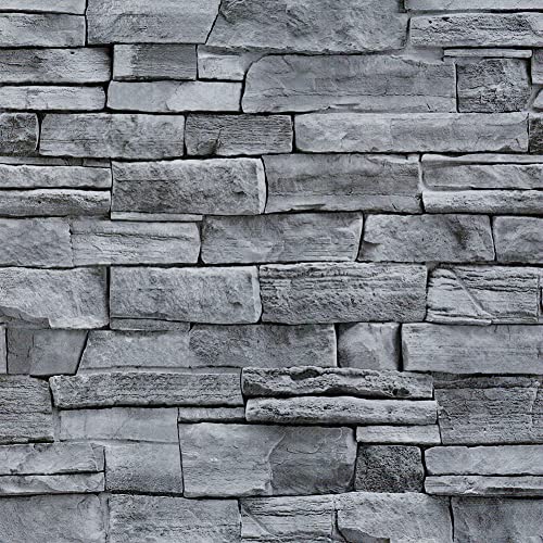 Vandod Faux Rock Papier peint autocollant amovible en vinyle pour décoration murale de meubles de cuisine Gris 44,5 x 500 cm Cover