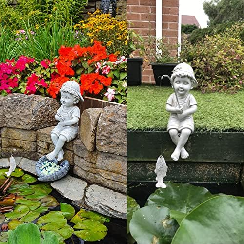 Goodeco Fisherboy Statue Garden Outdoor Ornaments, Spirituality Garden Decorations Home Decor,Boy Fisherman Figurine Sculpture,Gifts for Outdoor Yard Lawn Pool Pond Decor Fishing statue,28cm