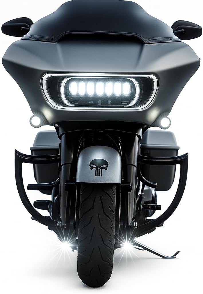 Eagle Lights Halos DRL Bezel with Vent Inserts and White LED Running Lights for HD Road Glide Motorcycles