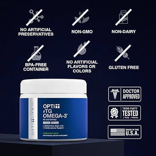 Miniatura 3 de Opti + rTG Omega-3 Suplementos  Suplementos de salud cardíaca, inmune, cerebral y ocular para adultos  Uso diario Omega 3 DHA EPA Cápsulas  120