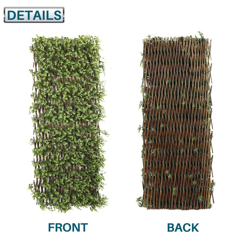 Artificial Ivy Privacy Fence Screen - Expandable/Stretchable, Single Sided Leaves, Ombre Green, 11x47 To 120x22 Inches