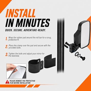 2022 Upgraded UTV Side View Mirrors, Adjustable Wide Rear Clear View with Shatter-Proof Tempered Glass, Moveland UTV Off-Road Accessories Compatible with Polaris RZR, Can-Am, Kawasaki, Kubota, Yamaha