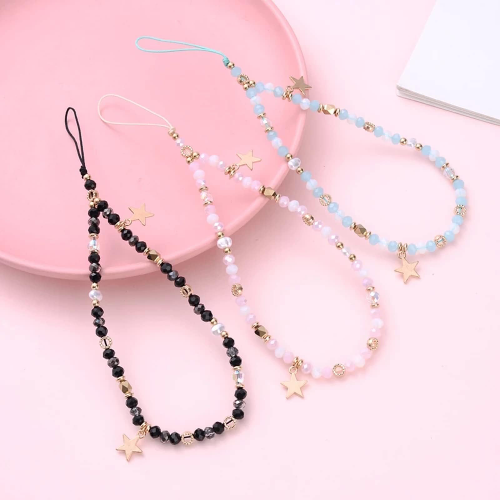 WaTudouYe Chaîne de perles pour téléphone - Bijoux pour téléphone - Anti-perte - Cordon pour téléphone - Corde en étoile - Pendentif pour téléphone - Lanyard pour téléphone pour femmes et filles