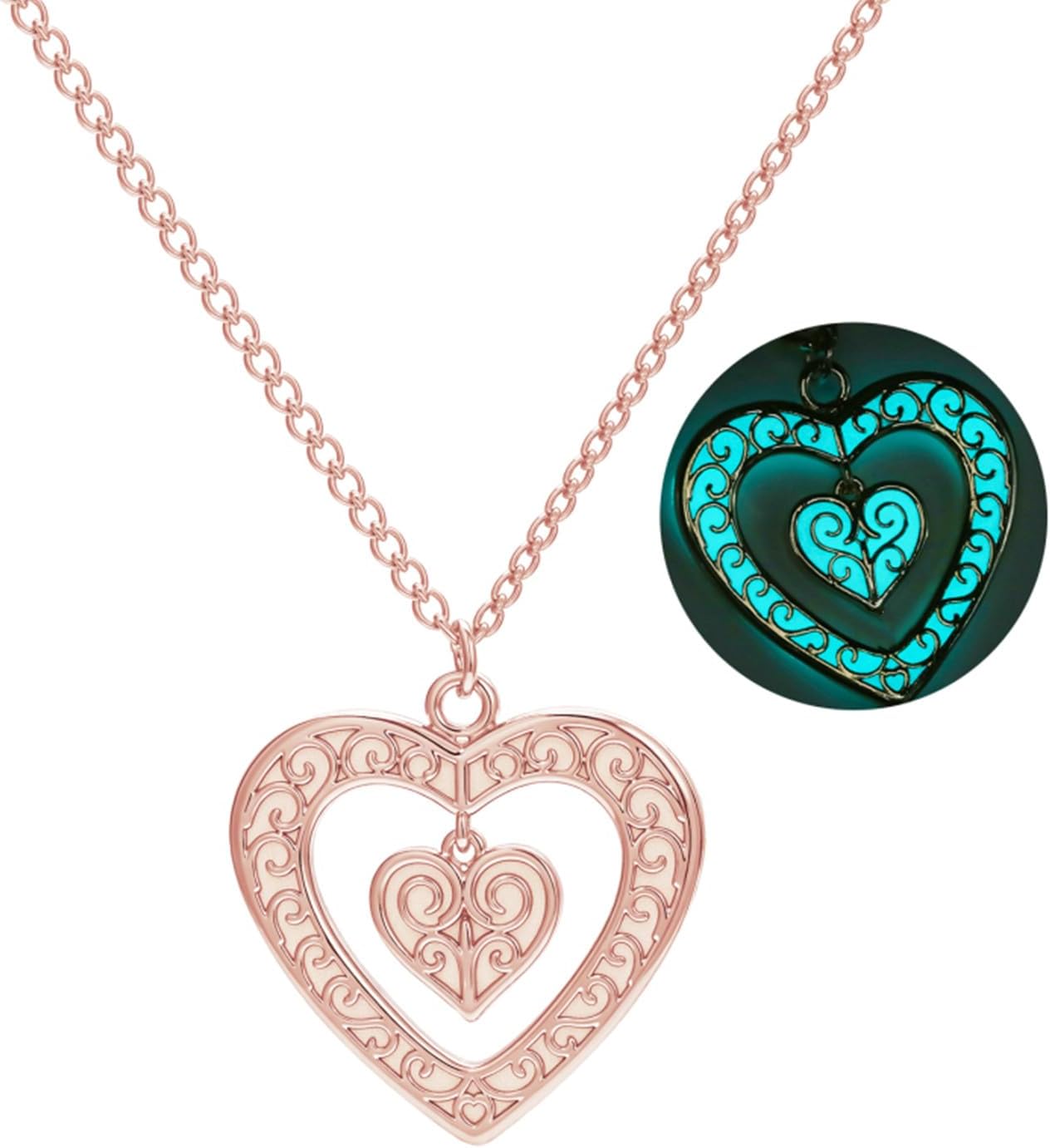 Glow In Dark Heart Shaped Dangle necklace