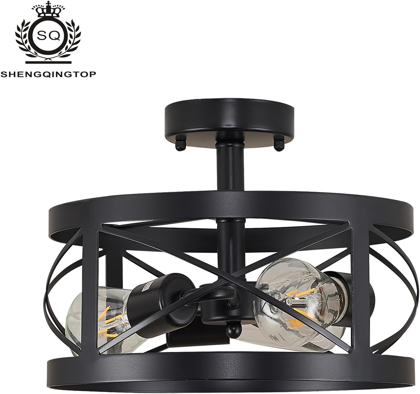 Rustic Industrial 3-Light Semi-Flush Mount Ceiling Light 13" Matte Black Round Lighting Fixtures for Kitchen Island Dining Room Bedroom Farmhouse Foyer Hallway Front Door