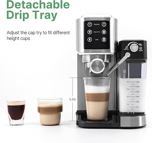 Miniatura 8 de Máquina de café expreso de 20 bares, máquina de café expreso con pantalla táctil con espumador automático de leche para capuchino latte, máquina de