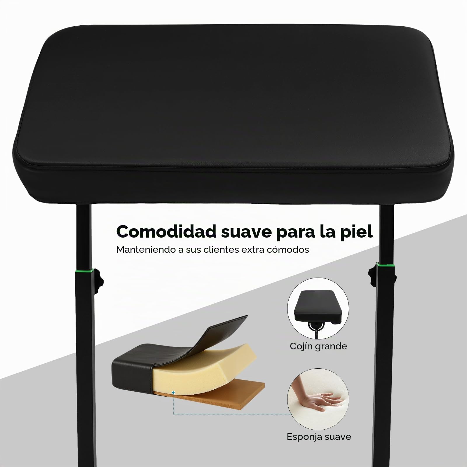 Soporte para reposabrazos de tatuaje, soporte profesional para mesa de tatuaje, soporte para piernas con inclinación de 180°, almohadilla de esponja, tamaño 70 x 40 x 5 cm, altura ajustable 69-102 cm