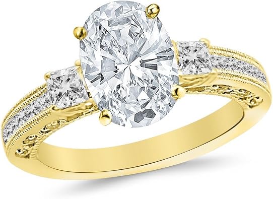 1.25 Ctw 14K White Gold Three 3 Stone Princess Cut Channel Set Oval Cut GIA Certified Diamond Engagement Ring 0.75 Ct J Color I1 Clarity Center Stone