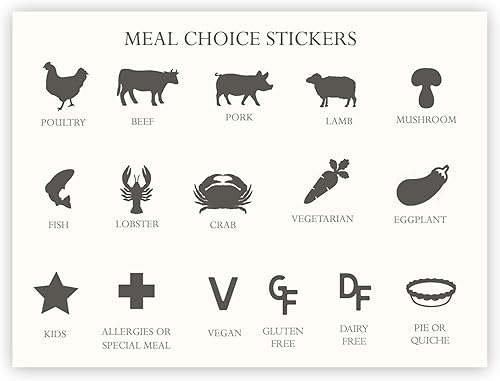 Pegatinas de comida de boda, pegatinas de tarjetas de lugar, pegatinas de menú, pegatinas de menú de boda, boda - cantidad personalizada