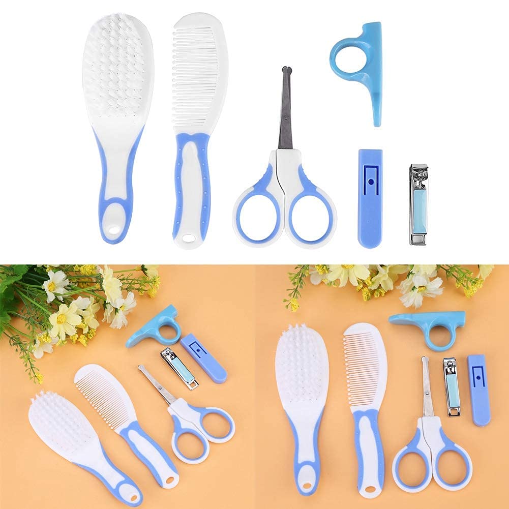WON 6pcs Baby Grooming Kit, Convenient Daily Plastic & Metal Baby Nail Clipper Tool Includes Clipper Scissors Hair Brush Comb Manicure Care Kit for Newborn Baby Kids Infants Toddlers (Blue)-image-34