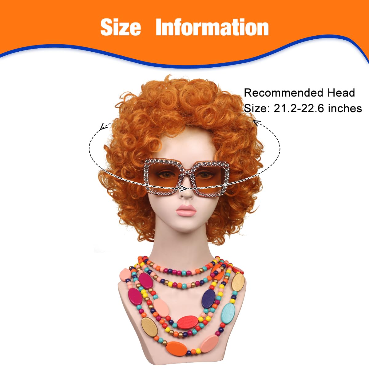 FantaLook Curly Orange Red Cosplay Wig with Necklace Earrings and Sunglasses for Women Halloween Costume - Image 4