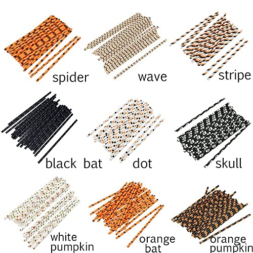 Rebaba 25 Pcs Halloween Paper Straws Pumpkin Bat Spider Stripe Pattern Straws Black Orange Paper Drinking Straws For Halloween Party Favors(Skull) #TOP2