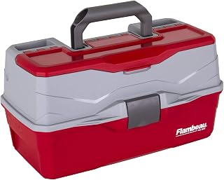 Flambeau Outdoors 6383TB 3-Tray Tackle Box - 32 Compartment Lure Organizer, Portable Fishing Storage, Red/Gray