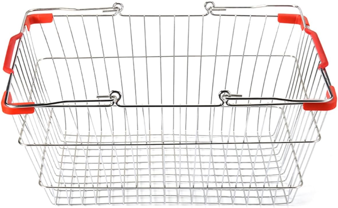 Wrought Iron Portable Storage Basket for Toiletries Kitchen Seasoning Red for Shopping Organizing with Convenient Handle