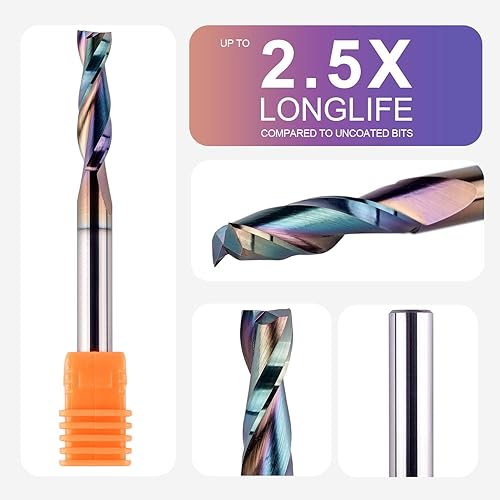Miniatura 84 de SpeTool Brocas de enrutador en espiral de 1/8 de pulgada para arriba y abajo, vástago de 1/4 de pulgada con revestimiento, fresadora CNC de carburo