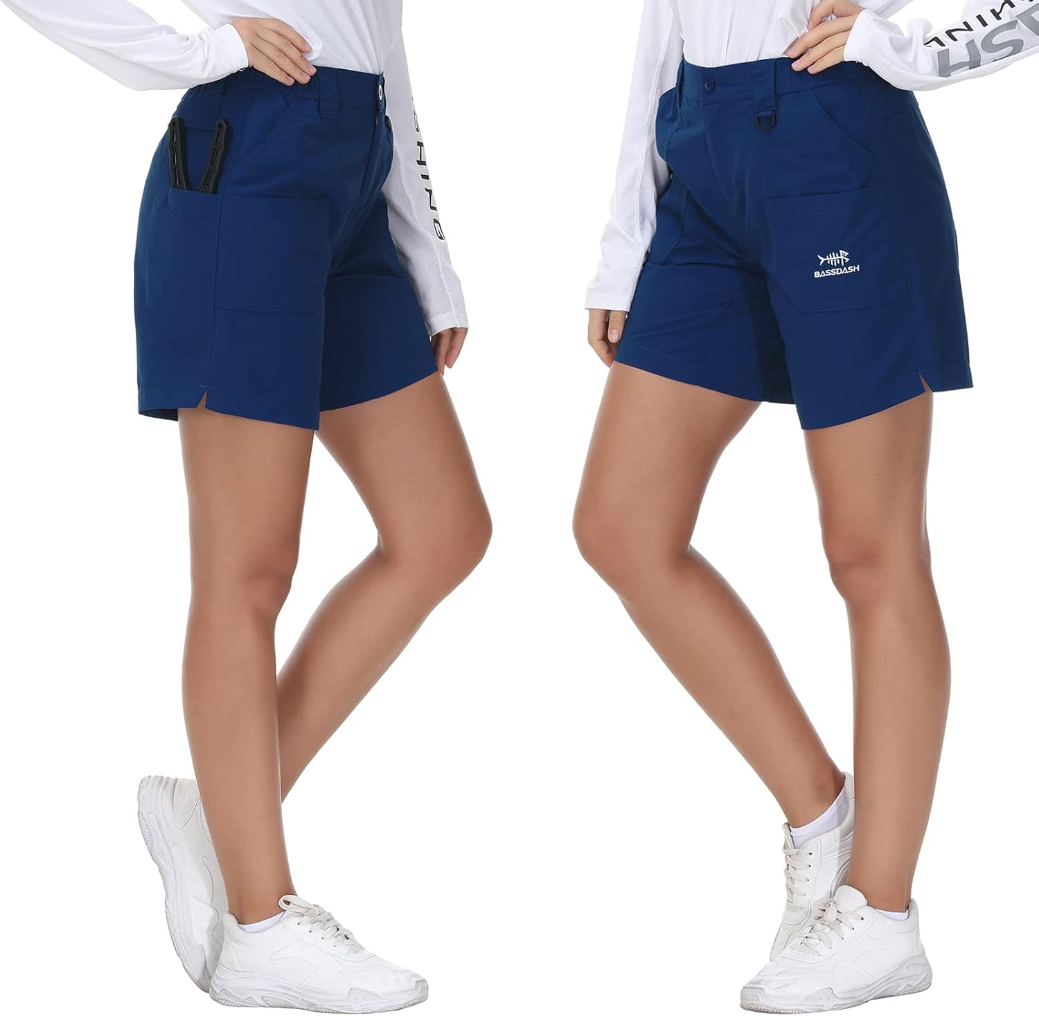 BASSDASH Women’s 7” Fishing Shorts UPF 50+ Water Resistant Quick Dry Lightweight Hiking Cargo Shorts with Pockets FP03W