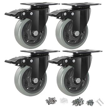 4 Inch 2000lbs Heavy Duty Swivel Plate Caster Wheels Set of 4 with Brake