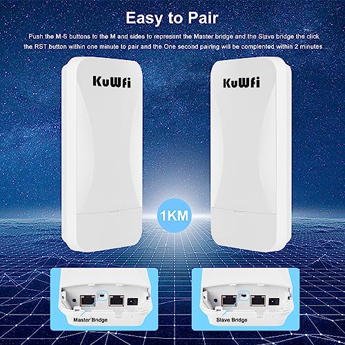Image of KuWFi 2.4G Point to Point Wireless WiFi Bridge, Long Range CPE, 1KM