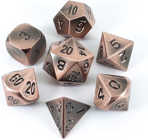 Miniatura 2 de Dados de metal de bronce - Juego completo poliédrico en lata de presentación