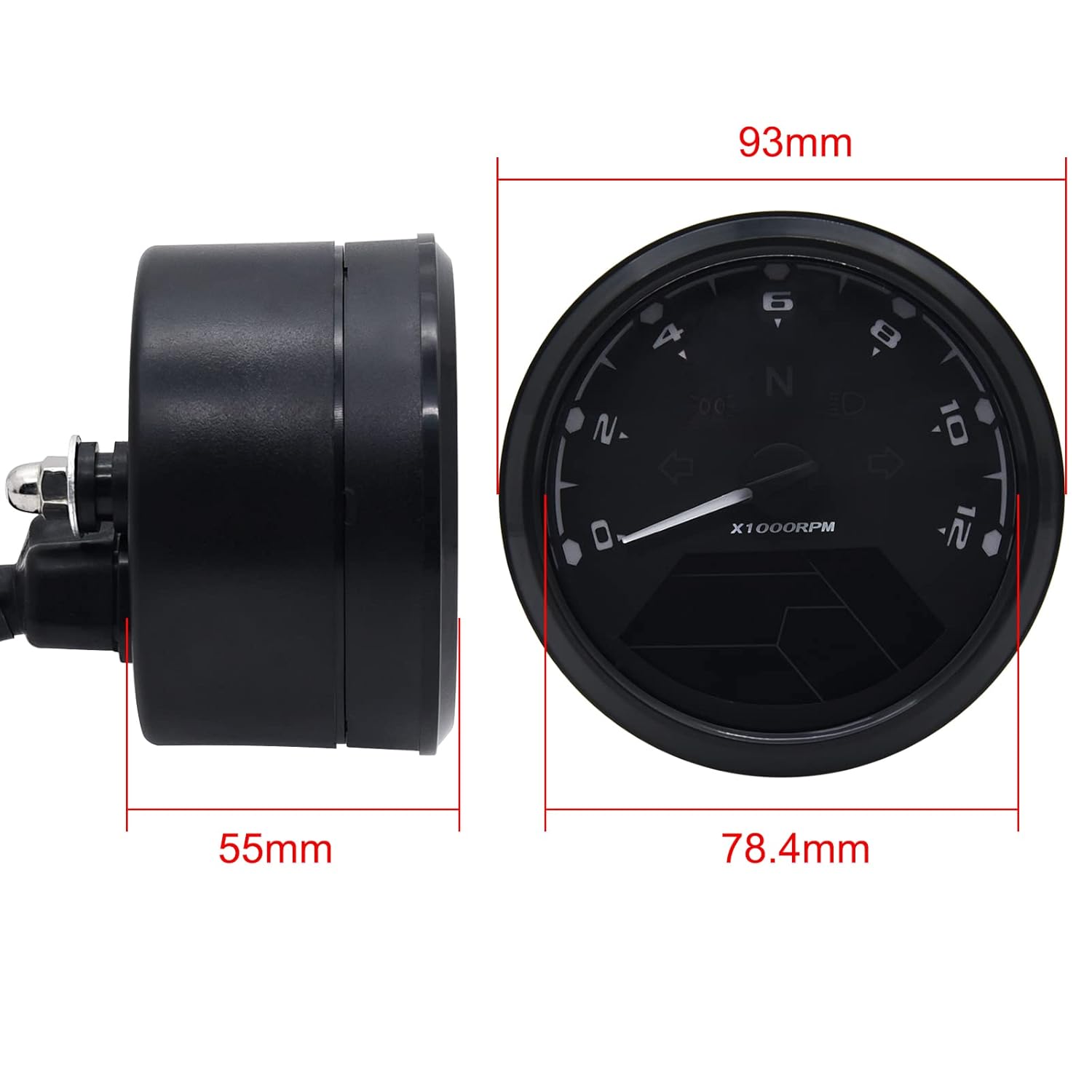 KAOLALI Digital Motorcycle Speedometer Gauge Odometer Tachometer 12000RPM 199 KMH MPH Universal for 1,2,4 Cylinders with Sensor Cable & Bracket
