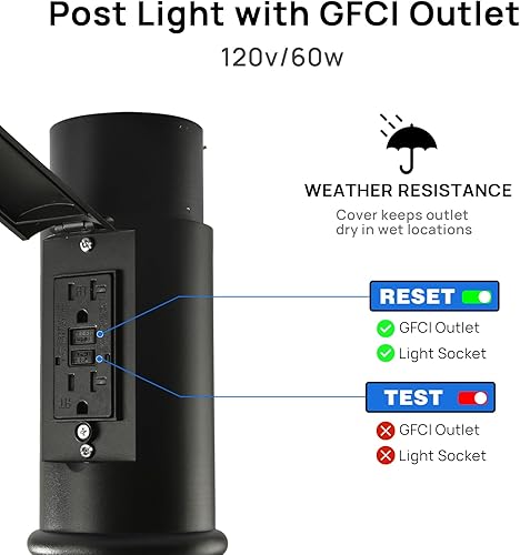 Miniatura 2 de Luz de poste con sensor de atardecer a amanecer, luz impermeable para poste al aire libre con enchufe, lámpara exterior para poste de luz para