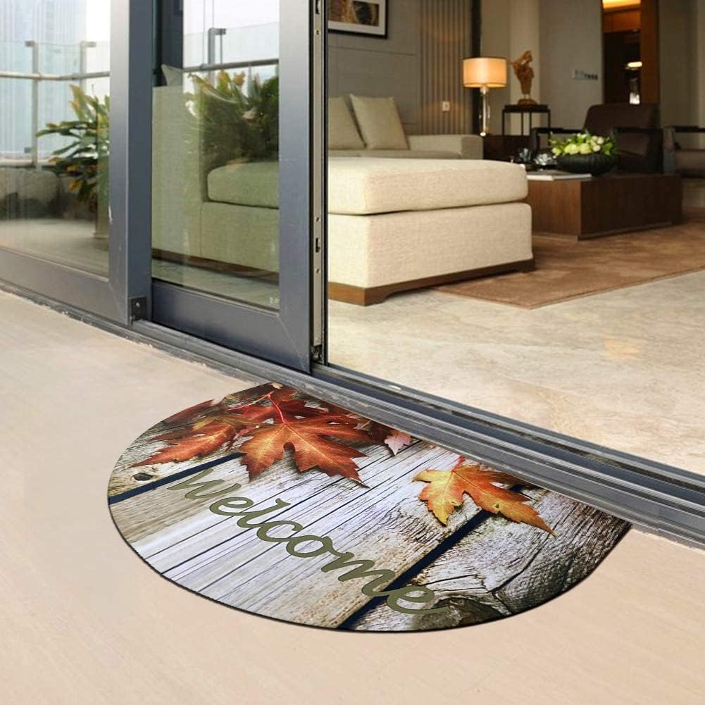 Front Door Mat Indoor Entry Way Maple Leaves Printing Doormat Non Slip Rubber Entrance Door Mats Fall Thanksgiving Decor (Half Round Single)
