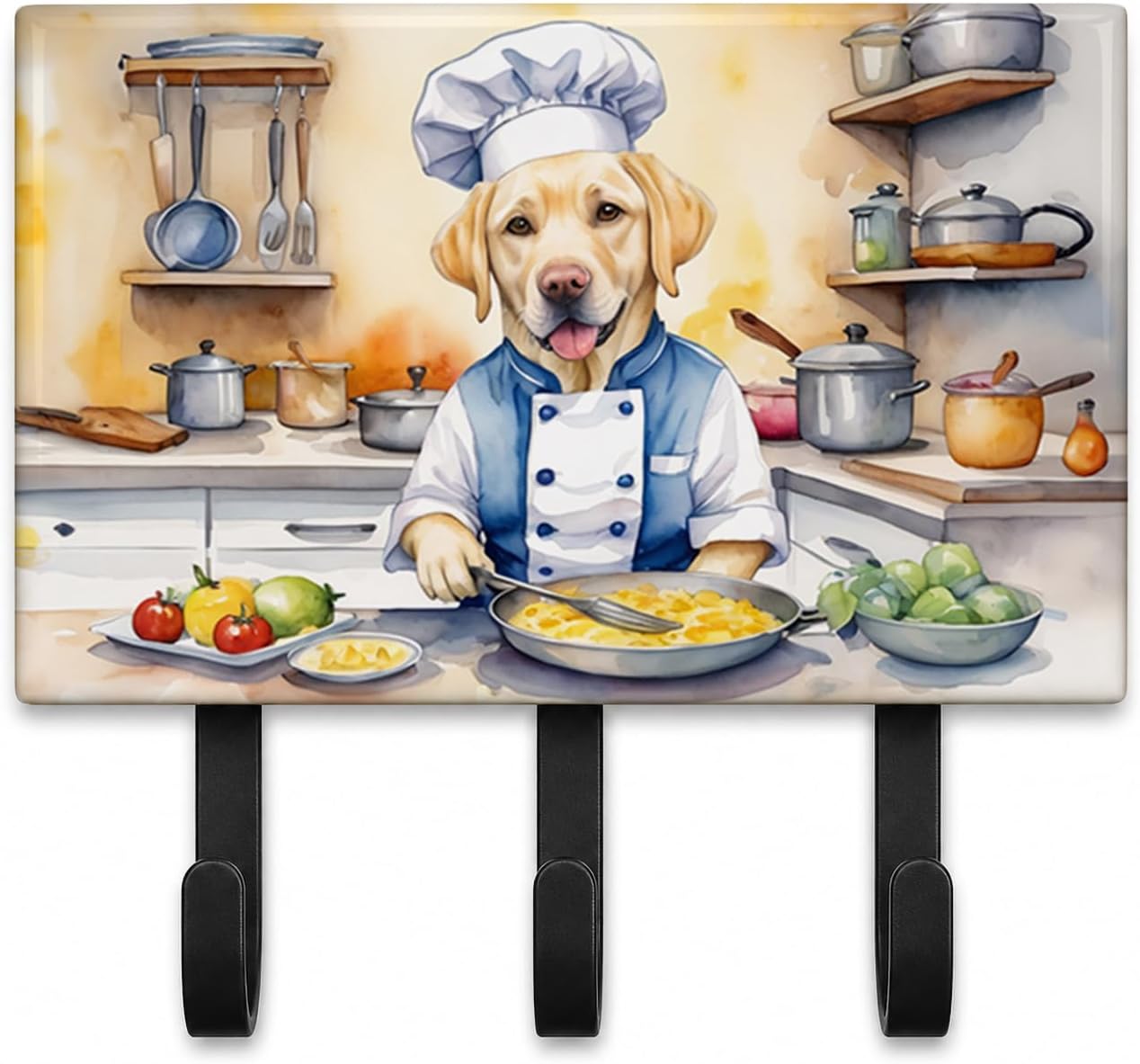 Caroline's Treasures Japanese Chin The Chef Leash or Key Holder Wall Hooks, Key Hooks Holder, Coat Rack Wall Mount, Coat Hooks, Hooks for Hanging Keys, Towels, Aprons, Leashes