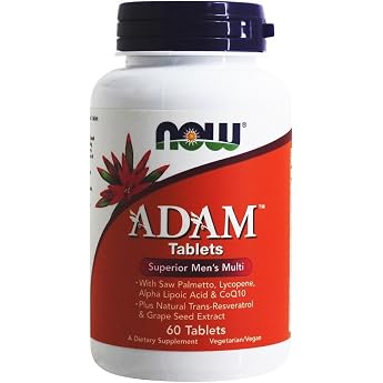 NOW Foods - ADAM Male Multivitamin - Vitamins and Minerals - Dietary Supplement with Plant Extracts - 1 Tablet per Day - Lactose Free - Gluten Free - Vegan - Vegetarian - 60 Tablets
