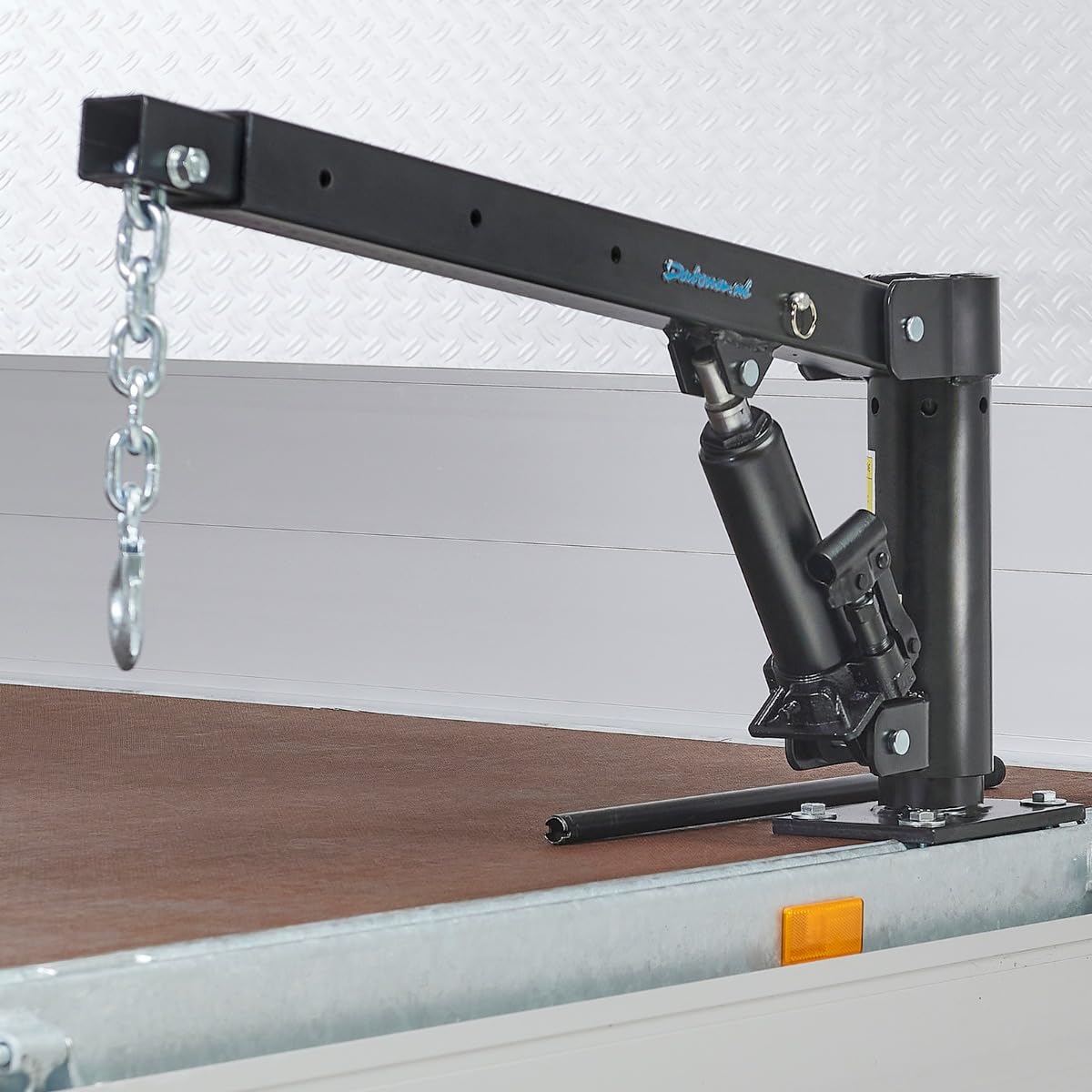 Datona - Hebebühne Auto Anhängerkran mit 360° Schwenkarm - teleskopierbarer Motorkran 135 cm Ausleger hydraulisch 4 Tragkraftstufen 225/270/315/450 kg Montagefuß schwarz