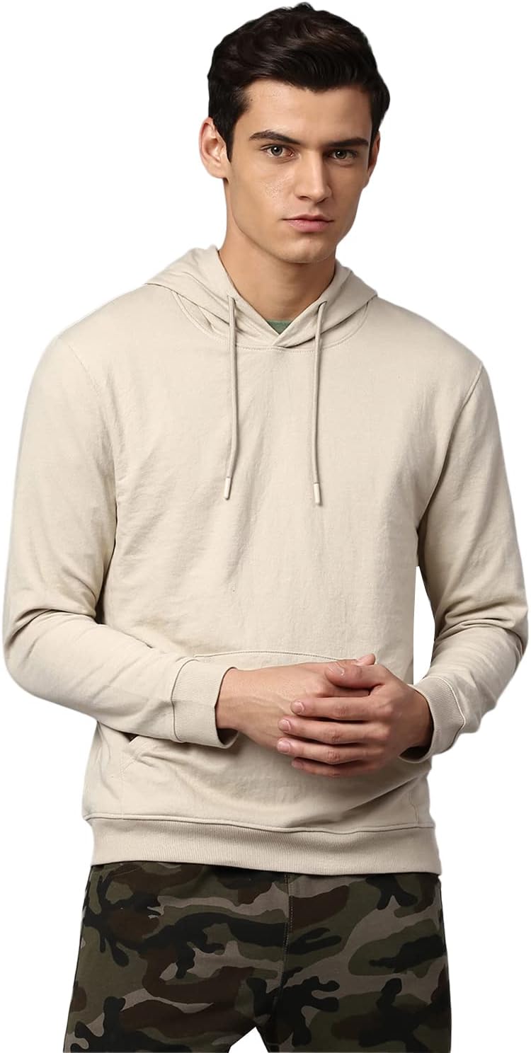 Men’s Cotton Blend Full Sleeves Solid Hooded Sweatshirt - Regular-Fit and Lightweight, Casual Winterwear for Men